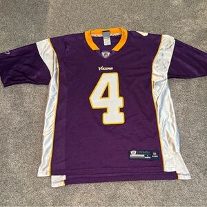Brett Farve Jersey Mens L Reebok NFL Team Apparel Minnesota Vikings #4 Logos